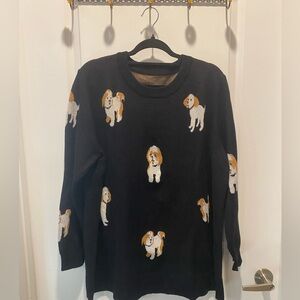 BloomChic Women Plus Black Crewneck Knit Sweater with Puppies - 18-20 - EUC